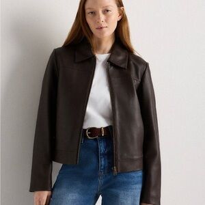 Quince 100% Leather Cropped Zip-Front Jacket
